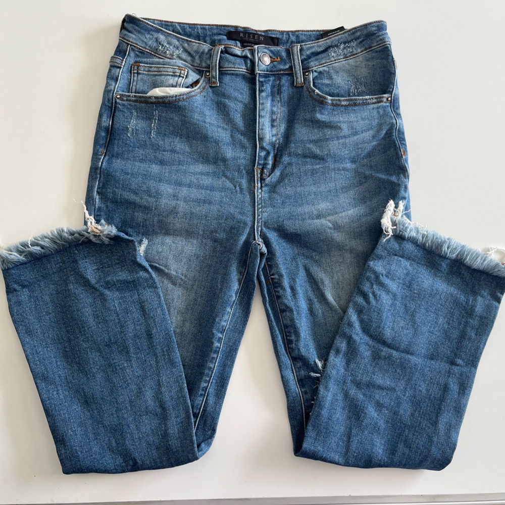 RISEN Distressed Blue Straight Leg Jeans - Picture 4 of 8